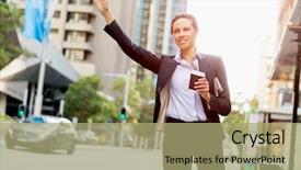  Presentation with taxi - Cool new theme with business woman catching taxi backdrop and a mint green colored foreground