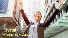  Presentation with young business woman smile show - Beautiful slides featuring portrait of business woman smiling backdrop and a  colored foreground