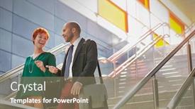  Presentation with stairs - Slide set with portrait-of-businessman-and-businesswoman background and a gray colored foreground