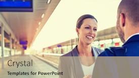  Presentation with coffee cup - Beautiful presentation design featuring portrait-of-businessman-and-businesswoman backdrop and a lemonade colored foreground