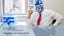  Presentation with wrestling - Amazing presentation theme having portrait-of-businessman-in-wrestling backdrop and a light blue colored foreground
