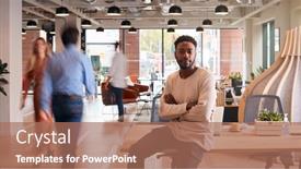  Presentation with multi cultural - Slide deck consisting of portrait-of-businessman-sitting background and a coral colored foreground