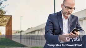  Presentation with smartphone - Slide set enhanced with portrait-of-businessman-using-smartphone background and a tawny brown colored foreground