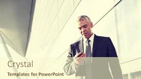  Presentation with smartphone - Cool new slides with portrait-of-businessman-using-smartphone backdrop and a cream colored foreground