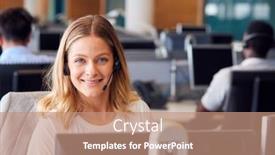  Presentation with telephone - Slide deck with portrait-of-businessman-wearing-telephone background and a coral colored foreground