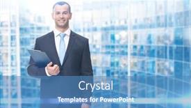  Presentation with ion - Cool new PPT theme with portrait of businessman with folder ion blue background backdrop and a teal colored foreground