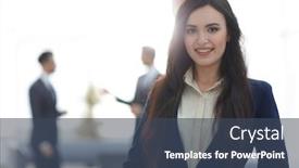 Presentation with female leader - Theme having portrait of businesspeople working with female leader in front background and a ocean colored foreground