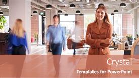  Presentation with multi cultural - Beautiful theme featuring portrait-of-businesswoman-by-desk backdrop and a coral colored foreground