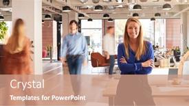  Presentation with multi cultural - Audience pleasing PPT layouts consisting of portrait-of-businesswoman-by-desk backdrop and a coral colored foreground