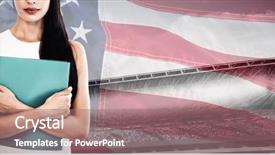  Presentation with american flag - Theme having portrait of businesswoman holding file background and a coral colored foreground