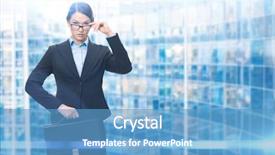  Presentation with case - Amazing PPT theme having portrait of businesswoman keeping case blue background concept of leadership and success backdrop and a teal colored foreground