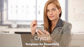  Presentation with office - Slides featuring portrait-of-businesswoman-sitting background and a  colored foreground