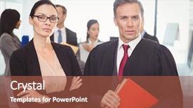 Presentation with lawyer - Amazing PPT theme having portrait of businesswoman standing with lawyer in office backdrop and a red colored foreground