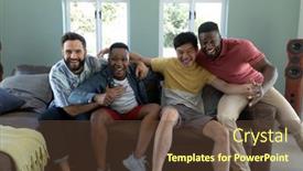  Presentation with living room - Presentation theme having portrait-of-carefree-male-multiracial background and a tawny brown colored foreground