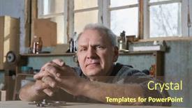  Presentation with carpenter - Colorful PPT theme enhanced with portrait-of-carpenter-in-workshop backdrop and a tawny brown colored foreground
