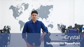  Presentation with business casual - Colorful presentation design enhanced with portrait-of-casual-asian-indian backdrop and a ocean colored foreground