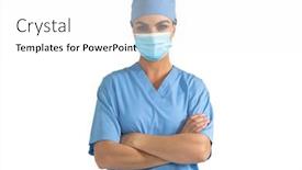  Presentation with scrubs - Theme having portrait-of-caucasian-female-doctor background and a white colored foreground