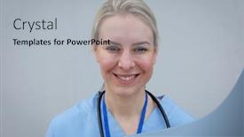  Presentation with hygiene - Cool new PPT theme with portrait-of-caucasian-female-medical backdrop and a light gray colored foreground