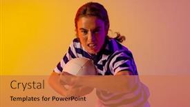  Presentation with female sport - Presentation featuring portrait-of-caucasian-female-rugby background and a coral colored foreground