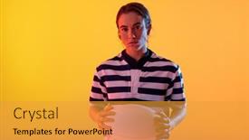  Presentation with female sport - Slide set enhanced with portrait-of-caucasian-female-rugby background and a gold colored foreground