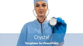  Presentation with scrubs - Audience pleasing PPT layouts consisting of portrait-of-caucasian-female-surgeon backdrop and a teal colored foreground