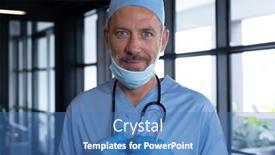  Presentation with medical worker - Slide deck featuring portrait-of-caucasian-male-doctor background and a teal colored foreground