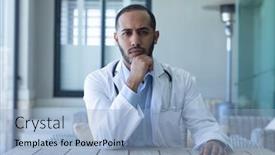  Presentation with lab coat - Audience pleasing PPT theme consisting of portrait-of-caucasian-male-doctor backdrop and a light blue colored foreground