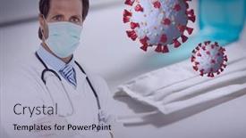  Presentation with cells - Presentation theme consisting of portrait-of-caucasian-male-doctor background and a light gray colored foreground