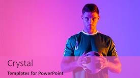  Presentation with movement - Slides featuring portrait-of-caucasian-male-soccer background and a lilac colored foreground