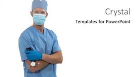  Presentation with surgical gloves - Beautiful PPT layouts featuring portrait-of-caucasian-male-surgeon backdrop and a white colored foreground