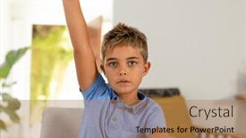  Presentation with home schooling - Slides featuring portrait-of-caucasian-serious-boy background and a coral colored foreground