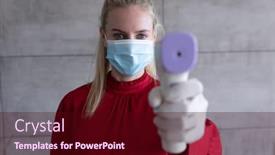  Presentation with safety workplace - PPT theme consisting of portrait-of-caucasian-woman-working background and a wine colored foreground