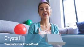  Presentation with lockdown - Cool new slide deck with portrait-of-caucasian-woman backdrop and a teal colored foreground