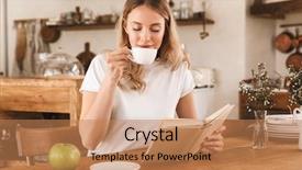  Presentation with portrait of a shy embarrassed - Slide deck having charm - portrait of charming blond woman background and a coral colored foreground