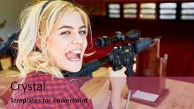  Presentation with amusement park - Cool new PPT theme with portrait of cheeky blond girl backdrop and a red colored foreground