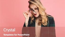  Presentation with red carpet retro style - Audience pleasing PPT theme consisting of portrait of cheeky blond woman backdrop and a coral colored foreground
