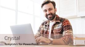  Presentation with cheerful - Cool new PPT theme with portrait-of-cheerful-bearded-man backdrop and a coral colored foreground