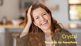  Presentation with hair loss - Slide deck featuring portrait-of-cheerful-beautiful-woman background and a tawny brown colored foreground
