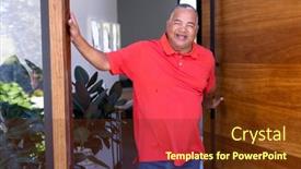  Presentation with assisted living - PPT theme consisting of portrait-of-cheerful-biracial-senior background and a tawny brown colored foreground