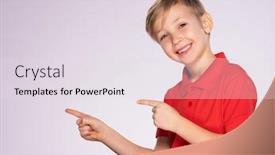  Presentation with fingers - Cool new presentation theme with portrait-of-cheerful-boy-pointing backdrop and a sky blue colored foreground