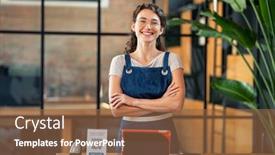  Presentation with nfc - Colorful PPT layouts enhanced with portrait-of-cheerful-cafe-owner backdrop and a tawny brown colored foreground