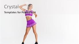 Presentation with white pom pom pom pom - PPT theme featuring portrait-of-cheerful-cheerleader-woman background and a white colored foreground