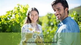  Presentation with toasting - Audience pleasing theme consisting of portrait of cheerful couple toasting wineglasses while standing at vineyard backdrop and a tawny brown colored foreground