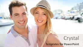  Presentation with tourists - Theme having portrait-of-cheerful-couple background and a soft green colored foreground