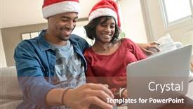  Presentation with santa claus and reindeers - Cool new presentation theme with portrait-of-cheerful-couple backdrop and a tawny brown colored foreground