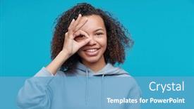  Presentation with exploration - Slide deck having portrait-of-cheerful-curious-black background and a teal colored foreground