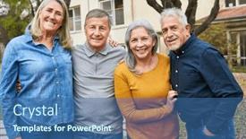  Presentation with home garden - Presentation theme featuring portrait-of-cheerful-elderly-couples background and a ocean colored foreground
