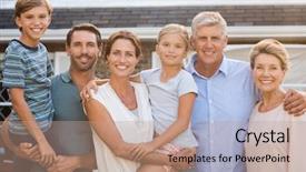  Presentation with extended family - Beautiful presentation design featuring portrait of cheerful extended family backdrop and a coral colored foreground