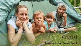  Presentation with tent - Presentation design consisting of portrait-of-cheerful-family-lying background and a gold colored foreground