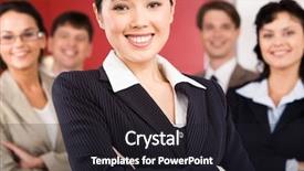  Presentation with female leader - Presentation with portrait of cheerful female leader background and a  colored foreground